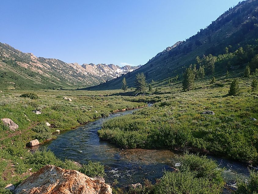 Winding river through Lamoille Canyon, Neveda.