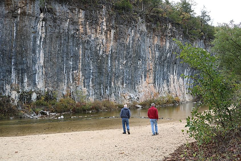 People hiking at Echo Bluff State Park in Missouri