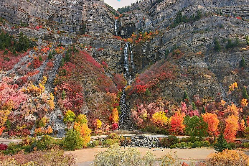 The stunning Bridal Veil Falls near Provo, Utah.