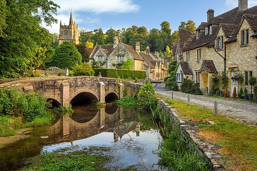 Traditional stone houses in Castle Combe, Wiltshire, England.