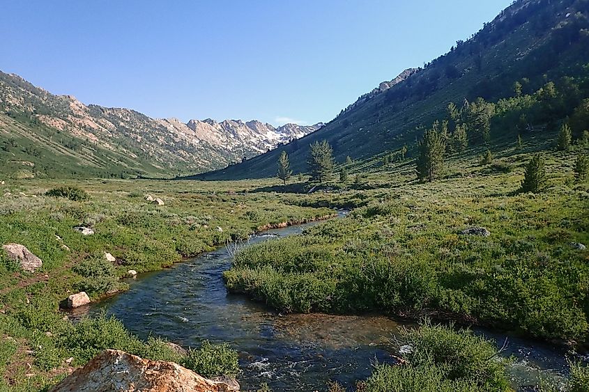 Winding river through Lamoille Canyon, Neveda.