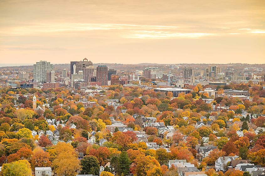 Fall in Downtown New Haven from top of East Rock Park.