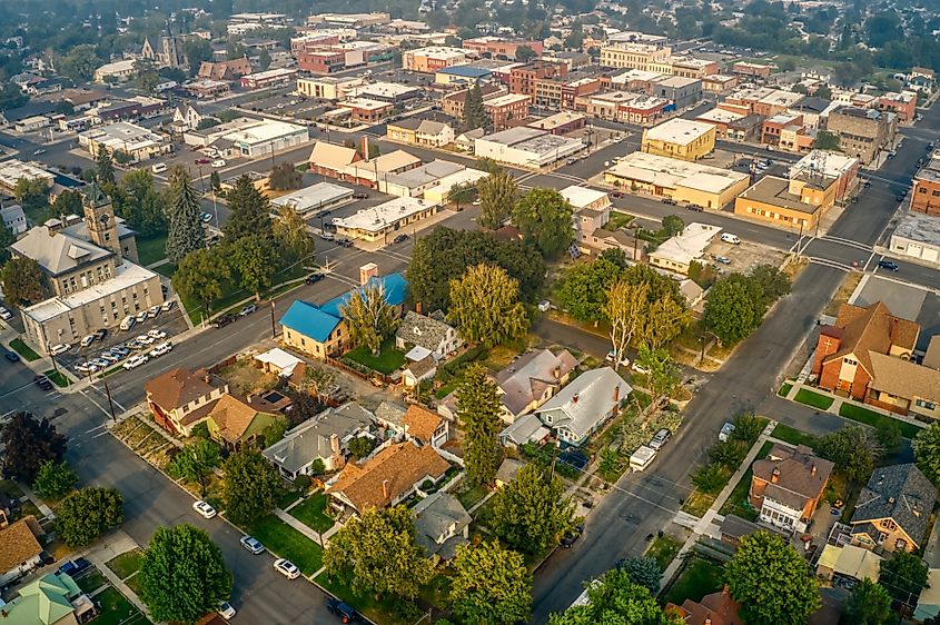 Aerial view of Baker City, Oregon.