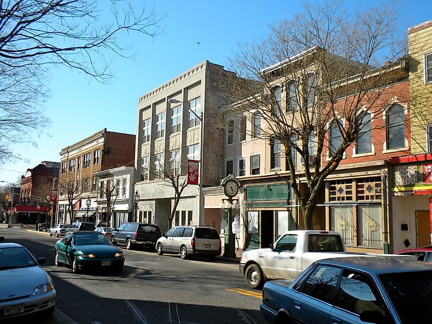 Downtown Bridgeton, New Jersey, featuring storefronts and historic buildings along Commerce Street.