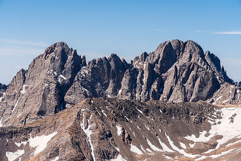 View of the Crestone Mountains in Colorado.