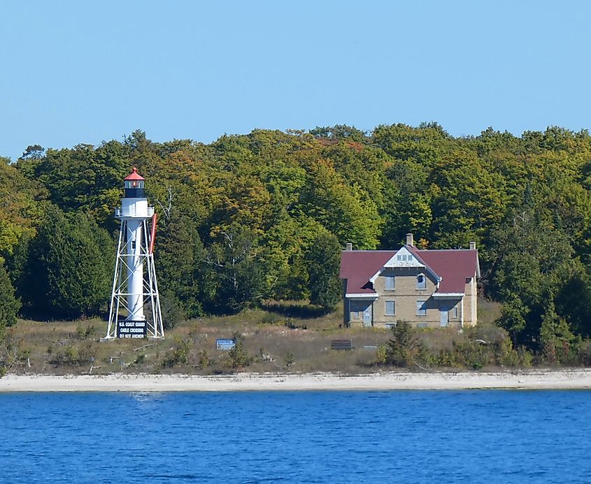 Coast Guard lighthouse along Lake Michigan in Washington Island, Wisconsin
