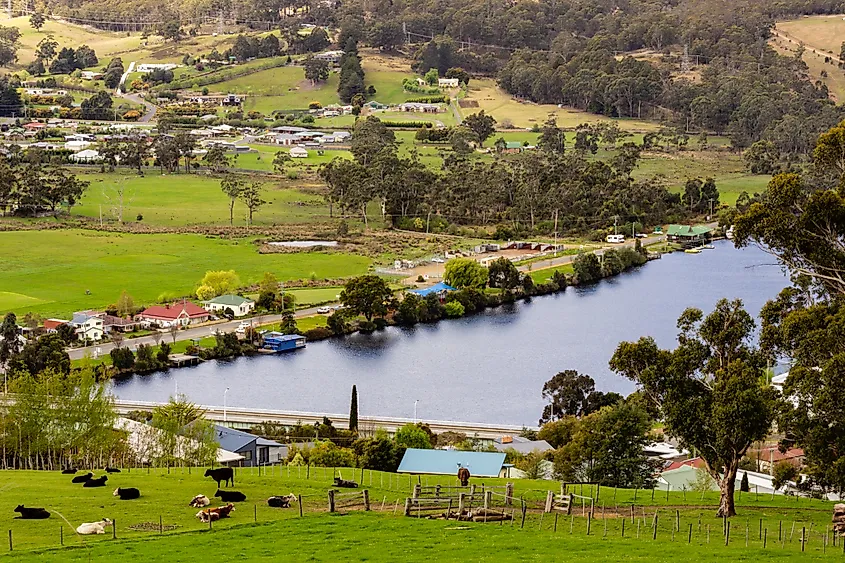The Huon River in Huonville, Tasmania, Australia