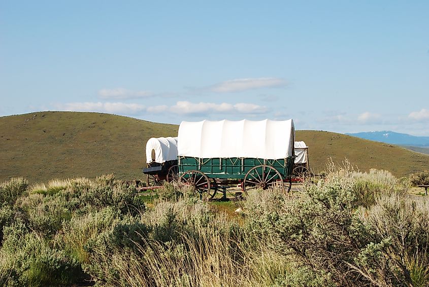 A covered wagon at the National Historic Oregon Trail Interpretive Center.