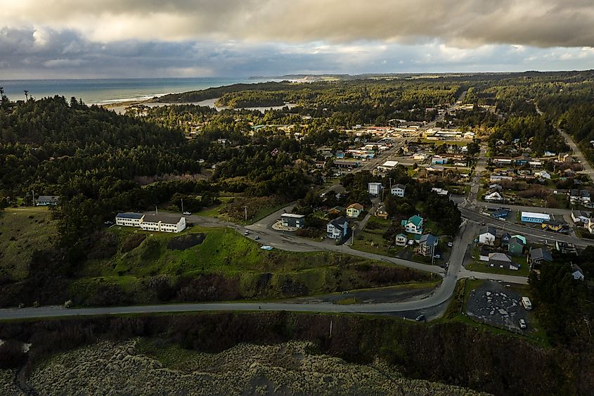 Aerial view of Port Orford in Oregon.