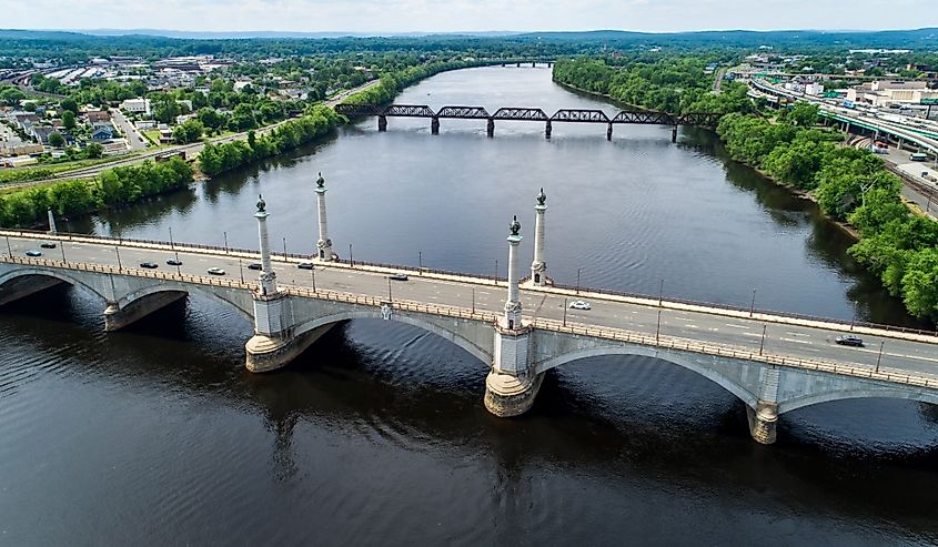 Springfield, Massachusetts buildings bridge and water from above