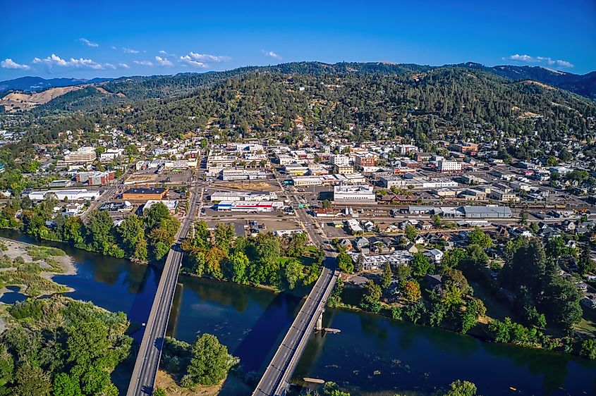 Aerial view of Roseburg in Oregon.