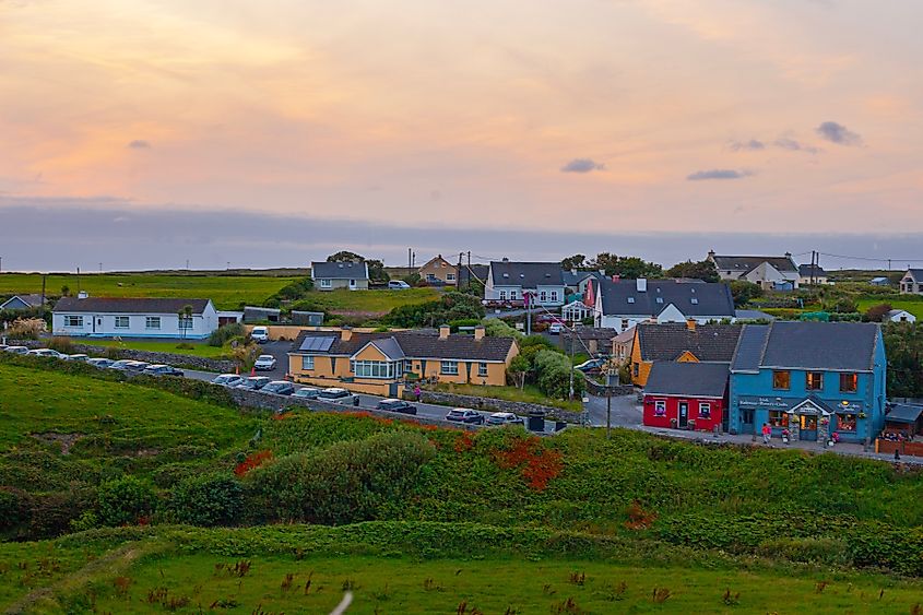 Panoramic view of the village of Doolin with traditional colorful cottages in County Clare, Ireland