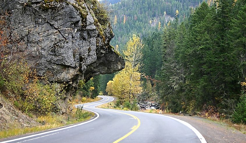 Overhanging rock on highway 12 to Elk City along the southfork of the Clearwater River in Idaho County