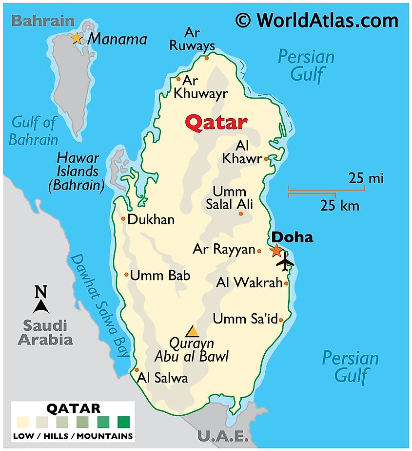 Political map of Qatar.