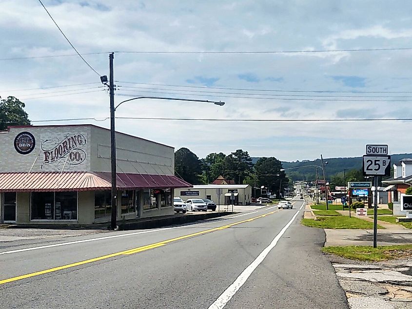 Downtown street in Heber Springs, Arkansas.