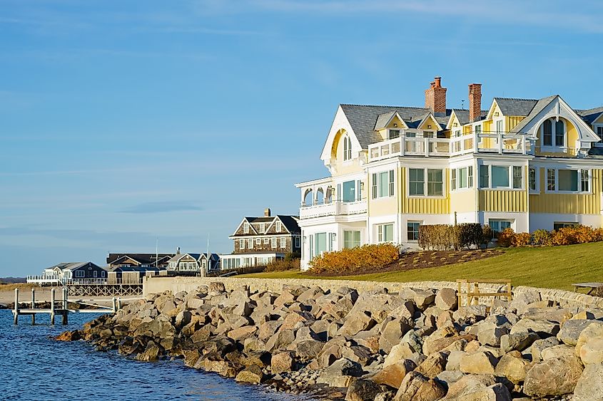 Luxury waterfront houses in Watch Hill, Rhode Island.