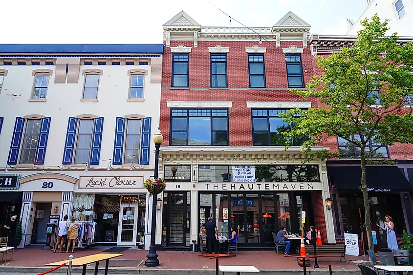 Downtown buildings on Broad Street in the town of Red Bank, Monmouth County, New Jersey.