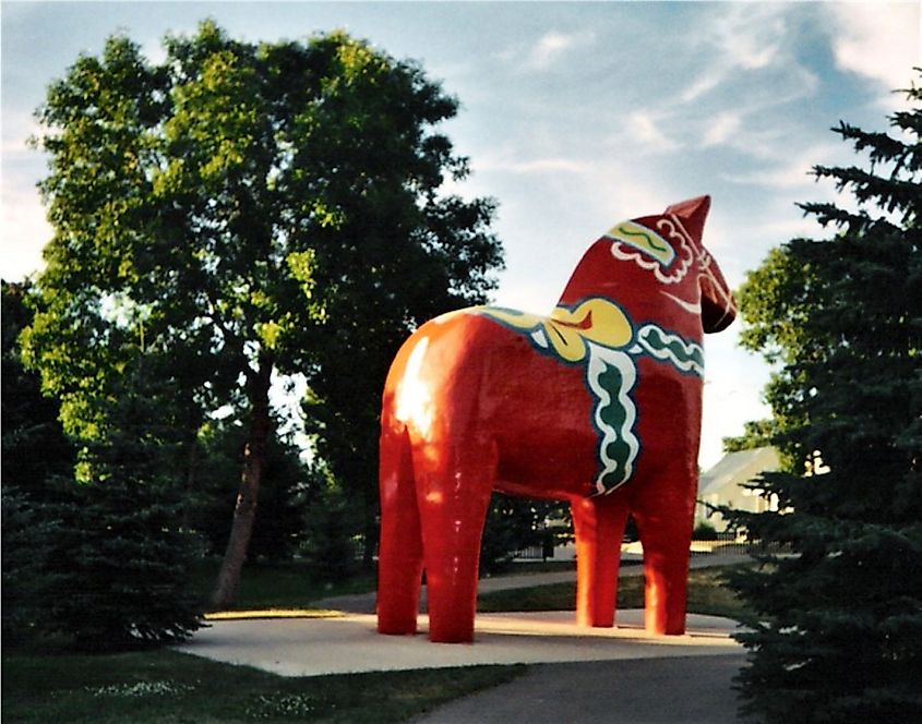 A large "dala horse" in the Scandinavian Heritage Park in Minot, North Dakota.
