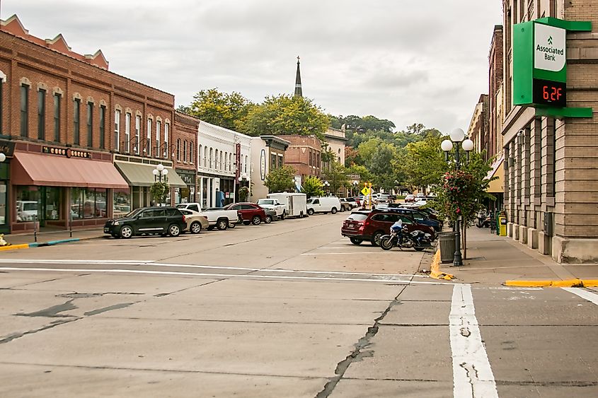 Rustic buildings in downtown Red Wing, Minnesota.