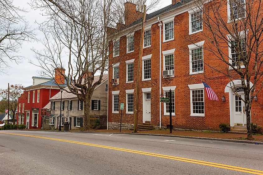 Rustic buildings along a street in Abingdon, Virginia.