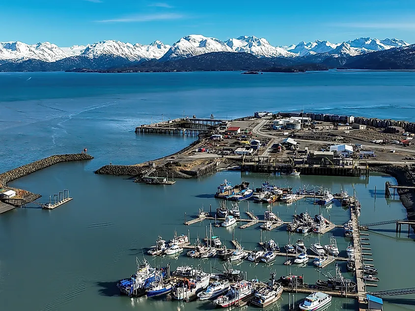 Aerial view of the marina in Homer, Alaska.