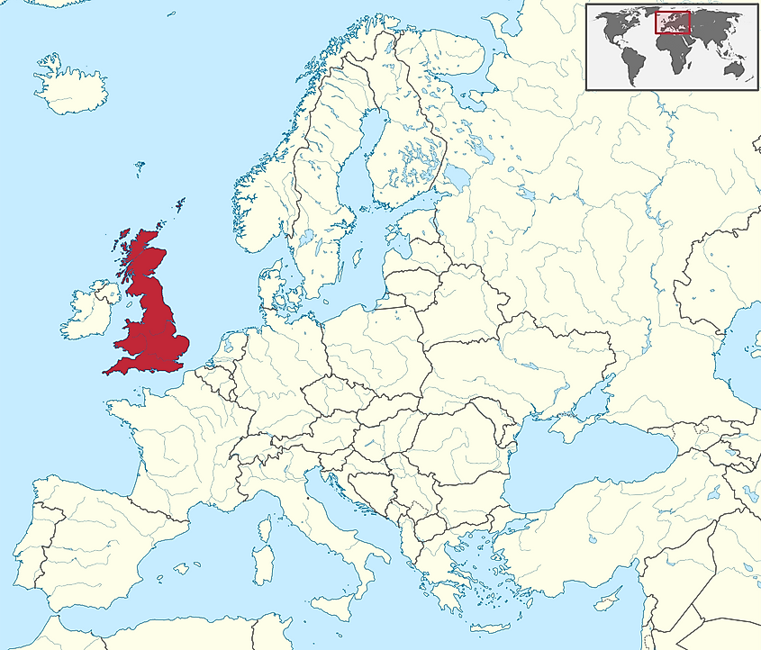 Great Britain highlighted in Europe. Image Source TUBS via Wikimedia.