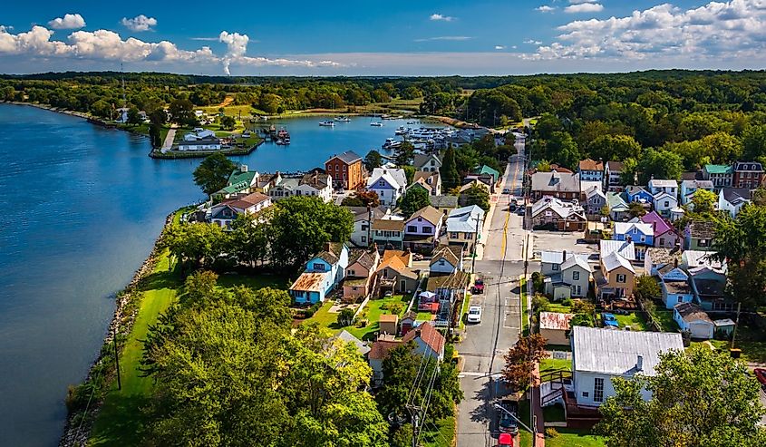 View of Chesapeake City from the Chesapeake City Bridge, Maryland.