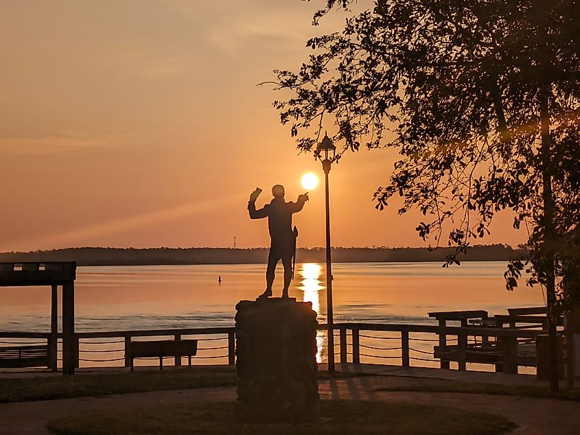 The Otway Burns Statue Bicentennial Park in Swansboro, North Carolina.