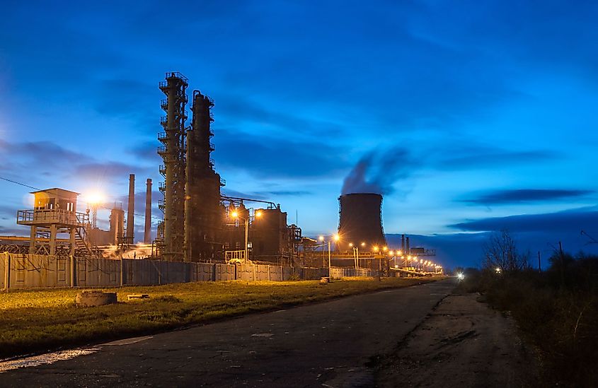 A view of the Coke Plant in Makiivka, Ukraine at night