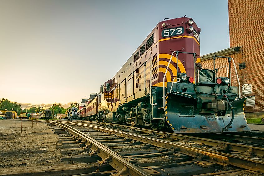 A scenic railroad train at the station in North Conway, New Hampshire.