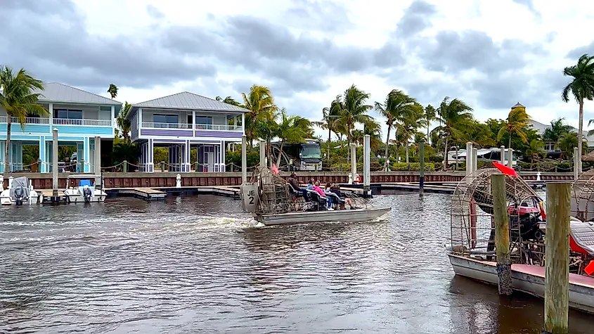 Boat tours leaving for the Everglades from Everglades City, Florida.