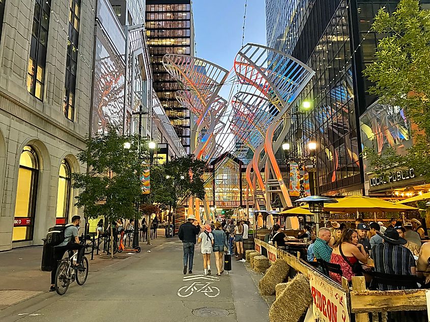 A snapshot of a Calgary Stampede evening along Stephen Avenue (i.e. the downtown pedestrian strip).