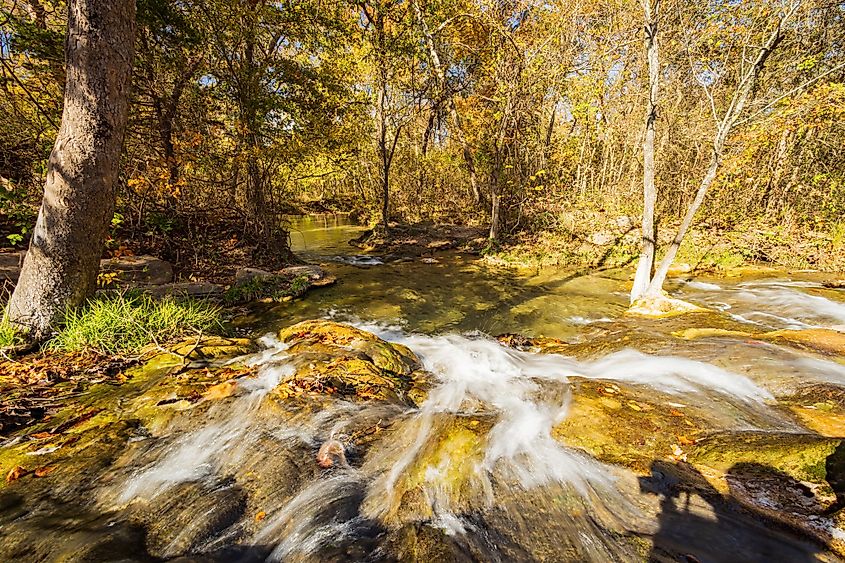 Sunny view of the Little Niagara Falls of Chickasaw National Recreation Area at Oklahoma.