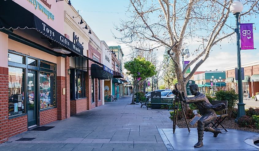 Main business street in downtown Monrovia, California