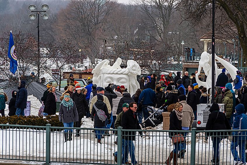 Crowds at the US National Snow Sculpting Championship in Lake Geneva, Wisconsin.