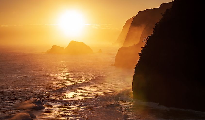 Sunrise view of Pololu Beach, near Hawi, Big Island, Hawaii.