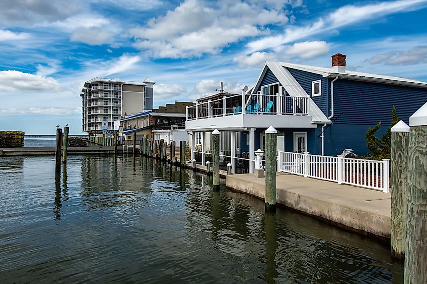 Waterfront buildings in Crisfield, Maryland.