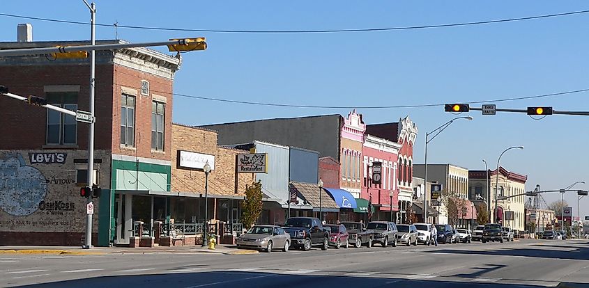 Downtown Blair, Nebraska, view of the north side of Washington Street looking northeast from around 18th Street.