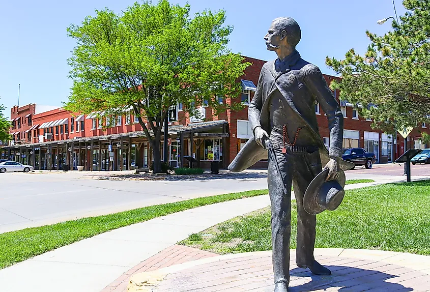 A bronze sculpture of Wyatt Earp in Dodge City, Kansas.