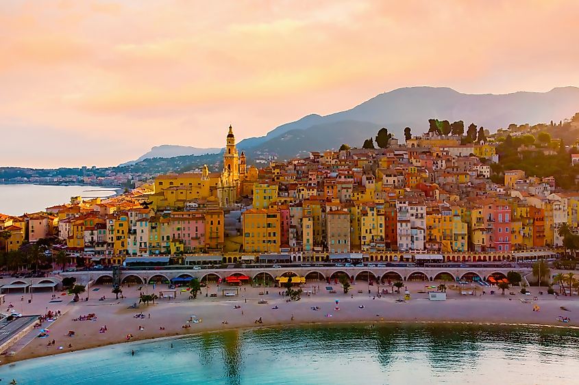 Aerial view of Menton on the French Riviera, France.