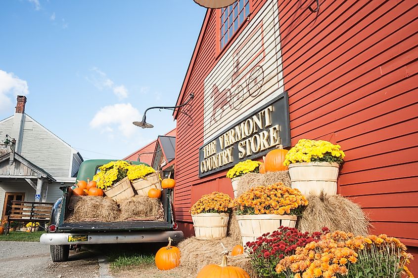 The historic Vermont Country Store with produce in Weston, Vermont.