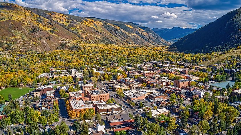 Aerial View of Aspen, Colorado during fall.