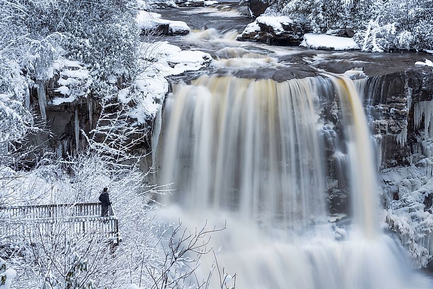 Blackwater Falls on a winter day in Davis, West Virginia.