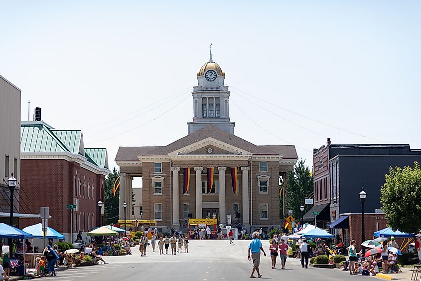 The Strassenfest Parade in Jasper, Indiana. Editorial credit: Roberto Galan / Shutterstock.com.