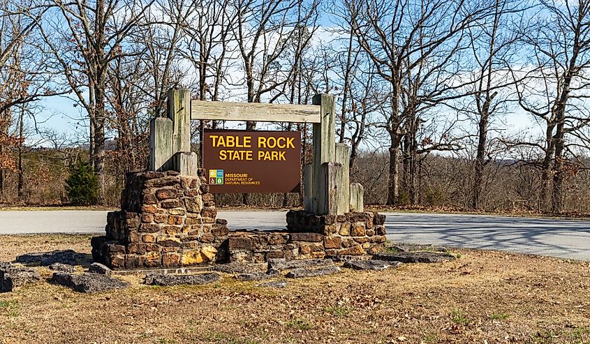 Table Rock State Park entrance sign, managed by the Missouri Department of Natural Resources.