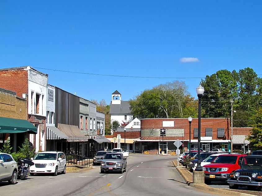 The western end of the courthouse square in Waynesboro, Tennessee