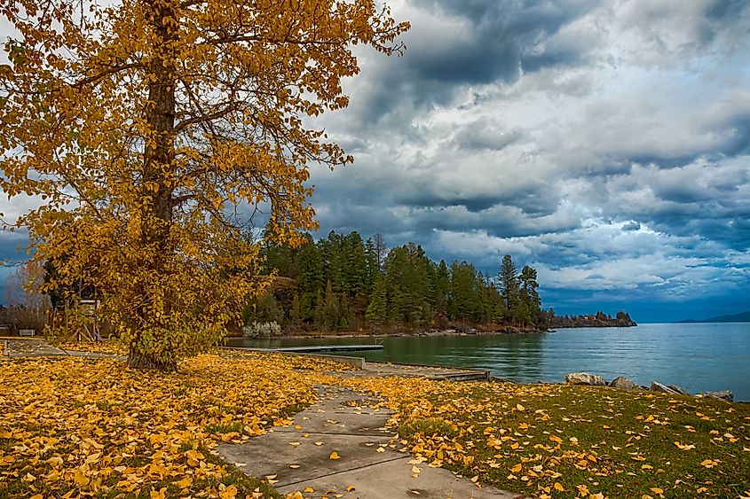 Autumn view along Flathead Lake in Montana.