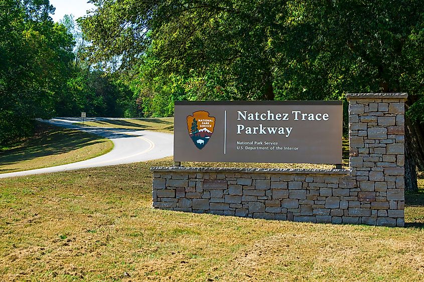 A scenic stretch of the Natchez Trace Parkway in Mississippi