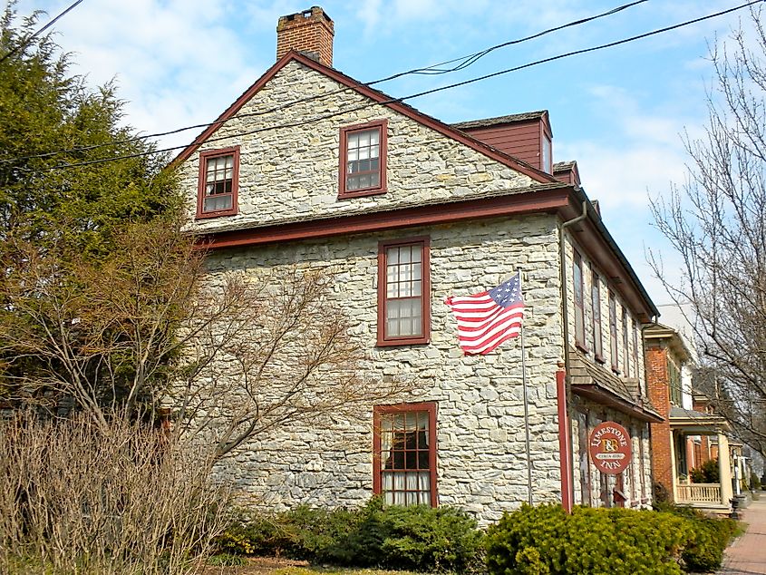 33 East Main Street in Strasburg, Pennsylvania. House built c. 1786, now used as a bed and breakfast. Most of the town of Strasburg is in a Historic District on the NRHP