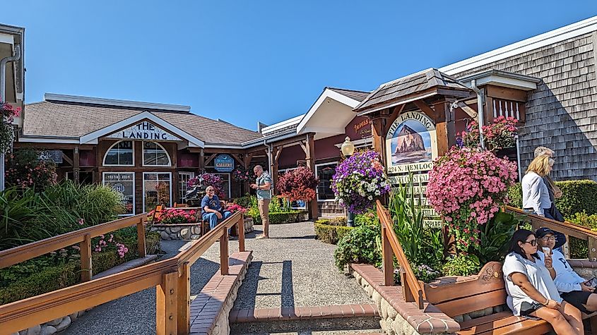 The Landing shopping center in downtown Cannon Beach. Editorial credit: quiggyt4 / Shutterstock.com